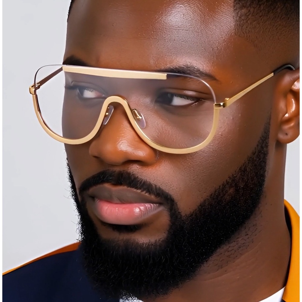 Men Oversized Shield Sunglasses Fashion Clear Lens  UV400 Luxury Festival‎ Gafas